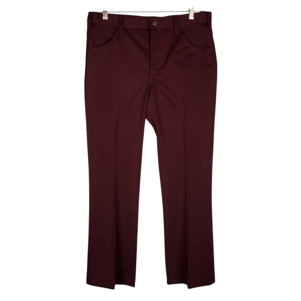 Vintage Lee Riders Polyester Pants Men's 36x30 Burgundy‎ Retro Rockabilly 70s